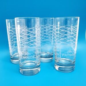 Set Of 4 ◇ Patron Tequila Tall Highball Etched Glass Tumblers 10oz◇NEW◇Lmt Ed.